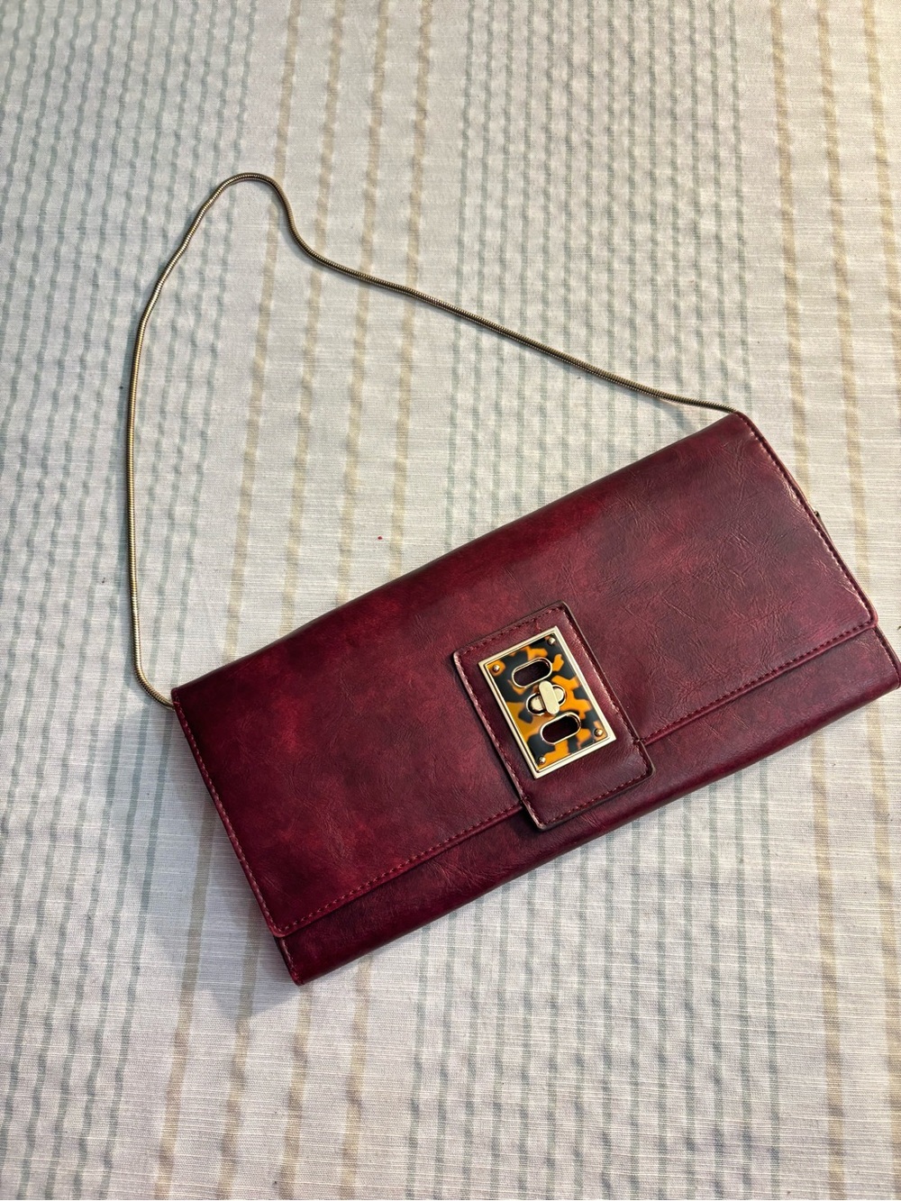 Liz Claiborne Burgundy Leather Wristlet with Gold Chain